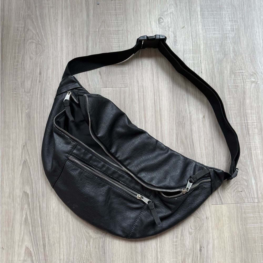 Black Faux Leather Large Men's Crossbody Bag